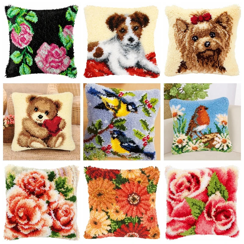 Description Picture 2 of itemDIY Natural Scenery Latch Hook Kits Plant Pillowcase Knot Pillow Package Latch Hook Kit Set For Needlework Embroidery Cushion