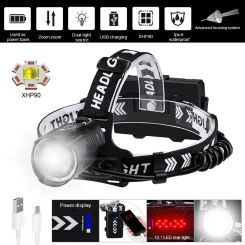 High Powerful 3 Modes XHP90/ XHP100 Zoomable LED Headlamp Flashlight Waterproof Camping Head Lamp USB Rechargeable Headlight