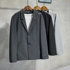 Elegant British Style Men's Western-style Suit Jacket Casual Trendy Simple Solid Color Top For All Seasons