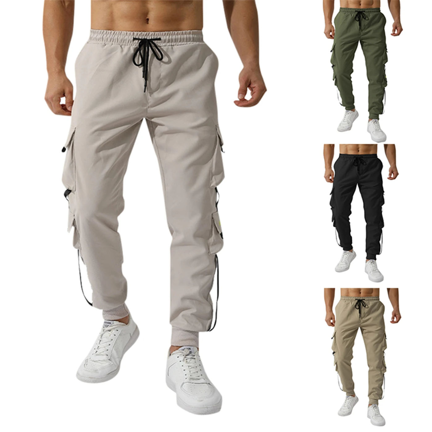 Description Picture 2 of itemCasual Overalls Men'S Long Pants Multi Pocket Jogger Cargo Trousers Thin Soild Streetwear Male Casual Sport Pants Ropa Hombre