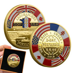 D DAY 80th Anniversary Flag Banner Decorations Normandie UK Army Military Soldier Non-currency Anniversary Coin Decor