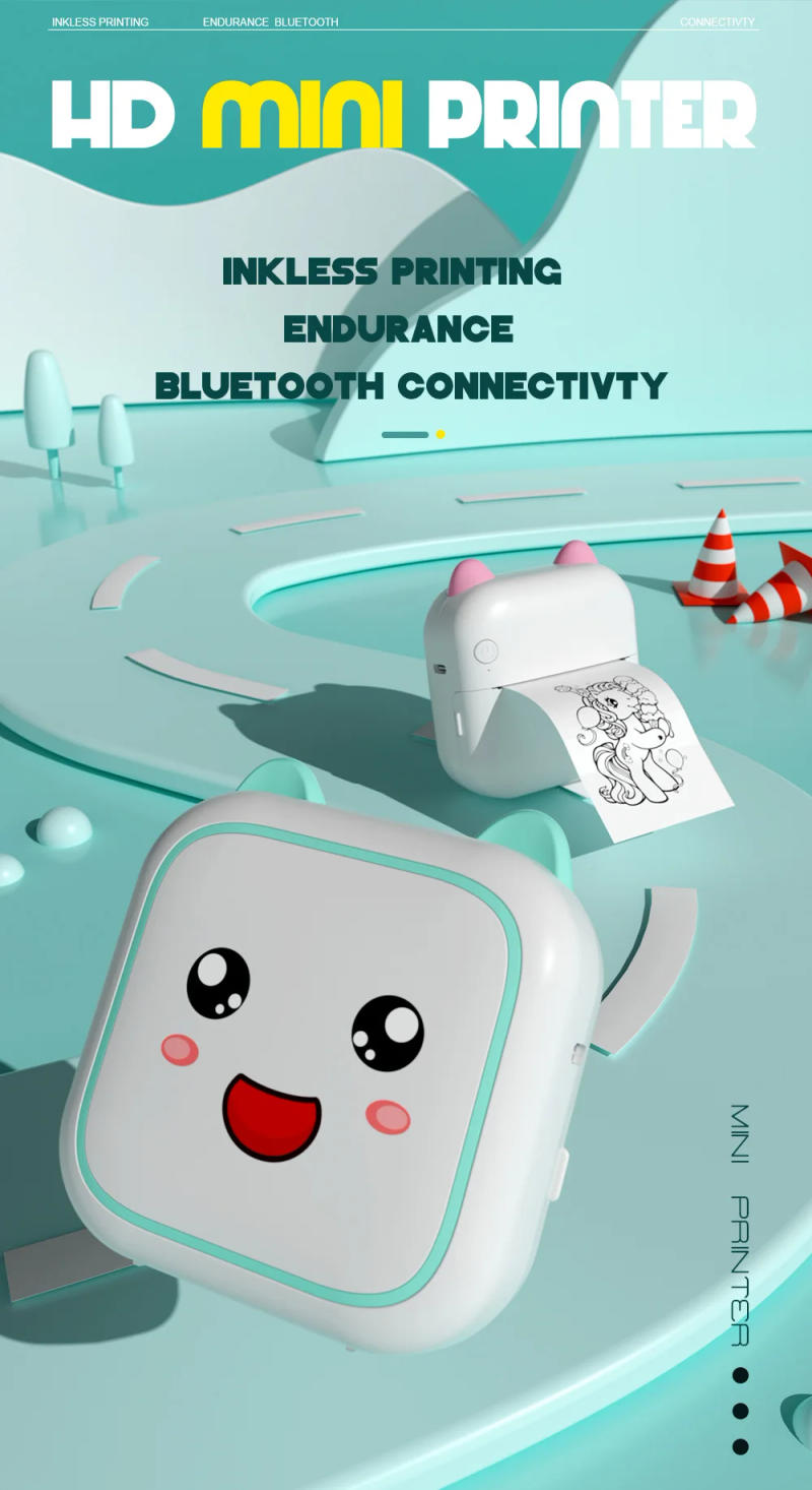 Description Picture 2 of itemMini Smile Printer Inkless With Thermal Paper Adhesive Photo Label Recorder Graffiti Printing Bluetooth Wirelss Maker For Home