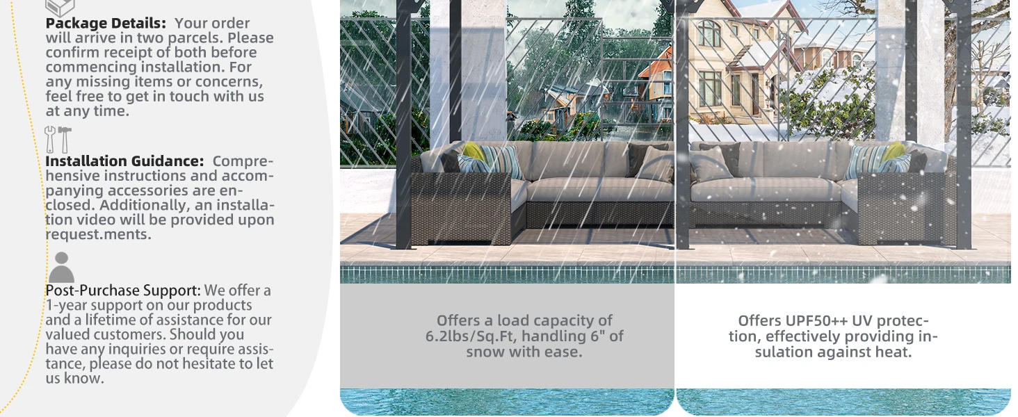 Description Picture 6 of itemU-MAX 10' x 14' Outdoor Pergola Gazebo, Clearance Wall-Mounted Lean-to Metal Awnings, Patio Pergola with Large Panel Roof