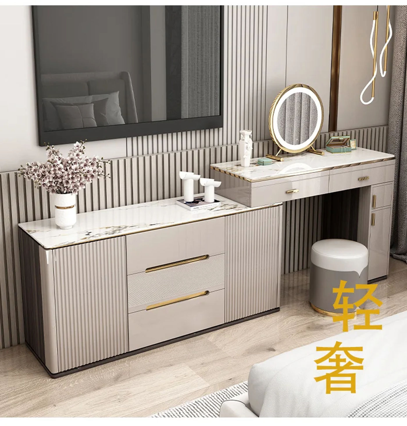 Description Picture 6 of itemMakeup Storage Dressers Bedroom Set Shelf Stool Living Room White Nightstands Drawer Dressers Mirrors Tocadores Home Furniture