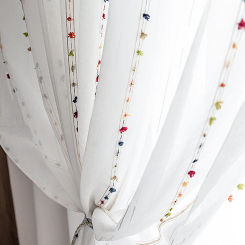 1PC Nordic Style Colorful Stripe Tufted Sheer Curtain,Rod Pocket Pom Pom Curtain for Living Room and Bedroom,Home Decoration