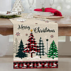 Merry Christmas Buffalo Plaid Xmas Tree Pattern Linen Table Runners Winter Holiday Wedding Party Decor Navidad Decorations 2025
