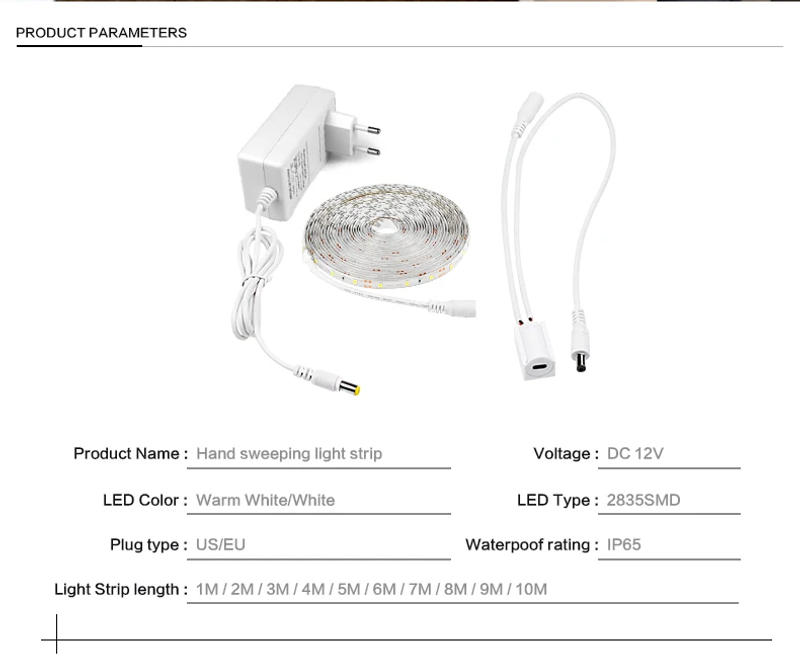 Description Picture 3 of item12V Led Strip Lights Motion Led Light Tape TV Backlight Kitchen LED Strip Hand Sweep Waving ON OFF Sensor Cabinet Diode Light