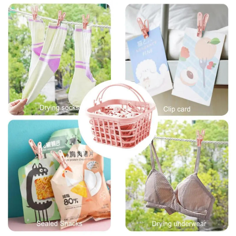 Description Picture 3 of item30Pcs Plastic Clothes Pegs Laundry Clothespin Clothes Pins Storage Organizer Quilt Towel Clips Spring with Basket Cabides Hanger