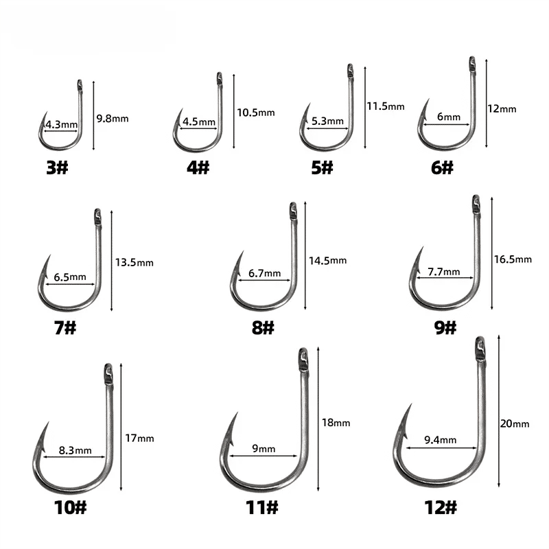Description Picture 2 of itemFishing Hooks Carbon Steel Strong Sharp Silver Circle Fishhook 3#-12# Jig Barbed Pesca Portable Lure Bait Tackle 50-1600Pcs/Box
