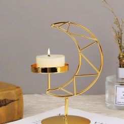 1pc Holder for Pillar Candles Metal Candlestick Moon Shape Stand Desktop Tealight Decoration for Dining Party Wedding