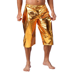 Pantalones cortos metalizados brillantes para hombre, ropa de calle de piel sintética, pantalones cortos sueltos, pantalones deportivos informales de LICRA para calle, fiesta y Club