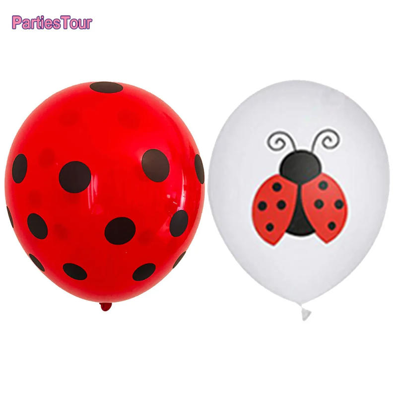 Description Picture 2 of item10pcs Ladybug Birthday Decorations Latex Balloons With For Ladybug Theme Party Wedding Gril Black White Polka Dots Balloon Birth