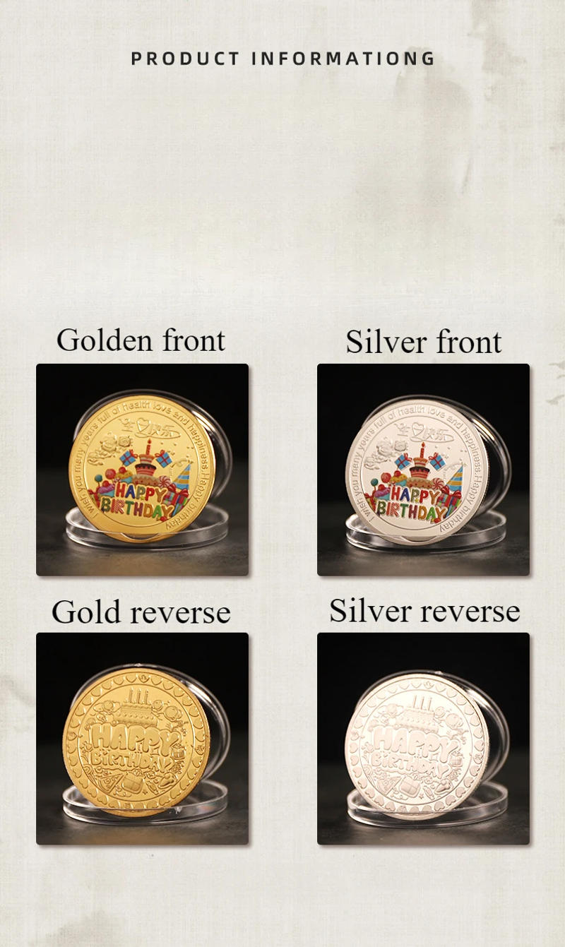 Description Picture 3 of item2Pcs Collection Coin Lucky Happy Birthday Commemorative Coins Happy Birthday Gift Good Luck Happiness Non-currency Coins