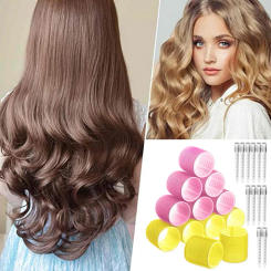 Self-grip Curling Iron Set Diy Hairdressing Tool Set with Self Grip Hair Rollers Duckbill Clips for Heat-less Curling for Long