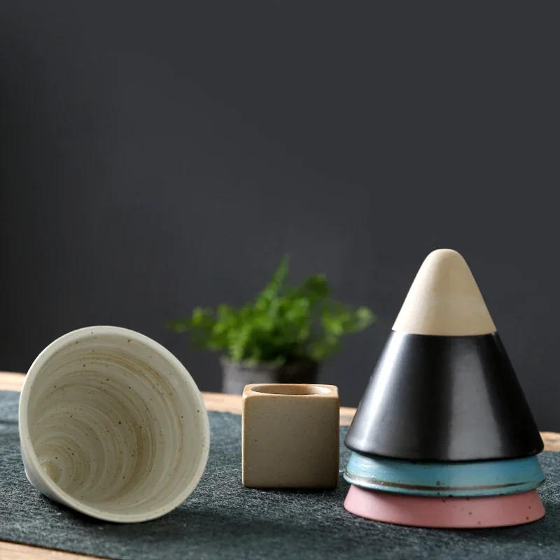 Description Picture 6 of item1pc Retro Japanese Triangular Cone Shape Pottery Tea Coffee Cup Pull Ceramic Mug Rough Latte Tea Porcelain Cup for Home Office