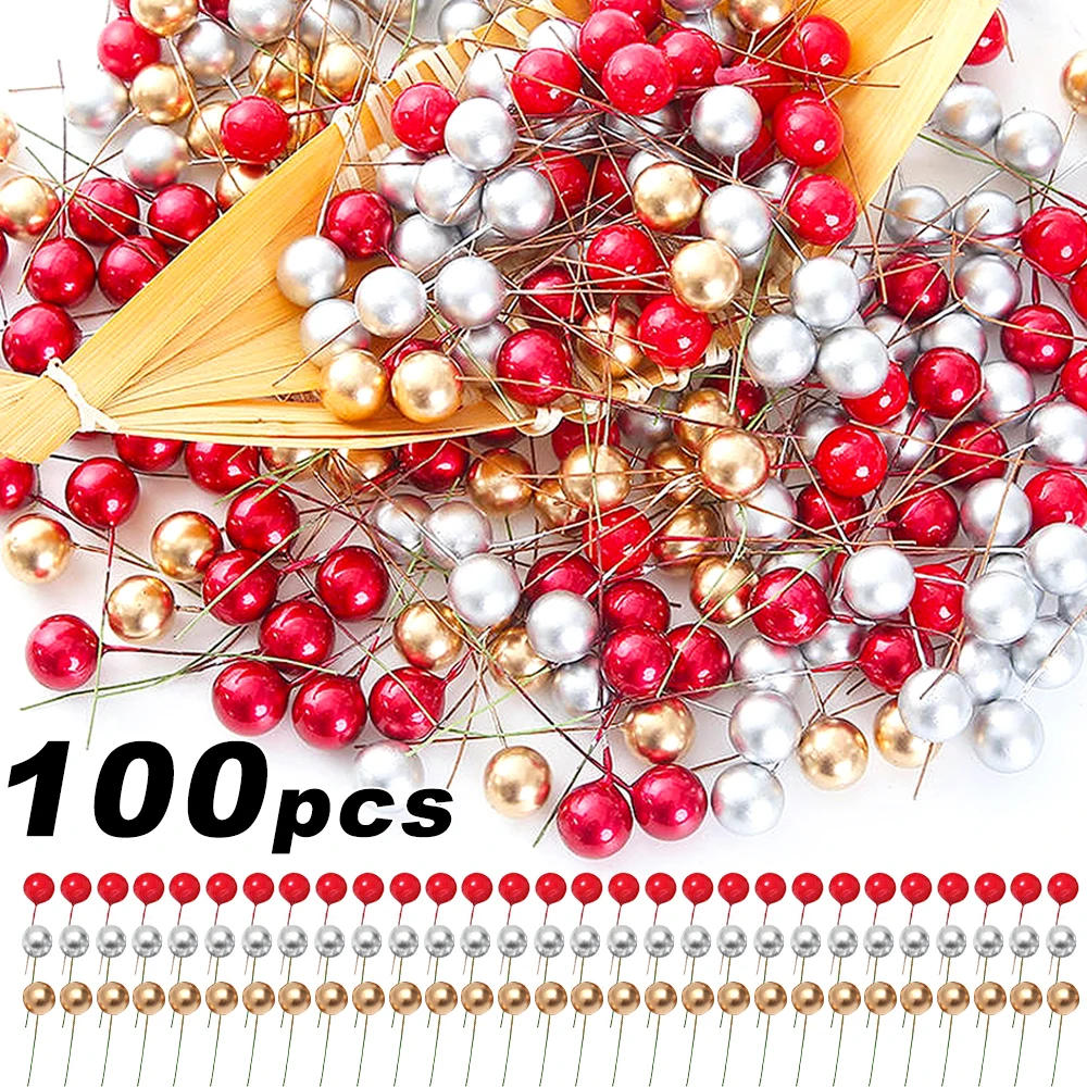 Description Picture 2 of item50/100Pcs Simulated Decorative Berries Christmas Artificial Flower Fruit Cherry Plants Home Christmas Party Decoration DIY Gift