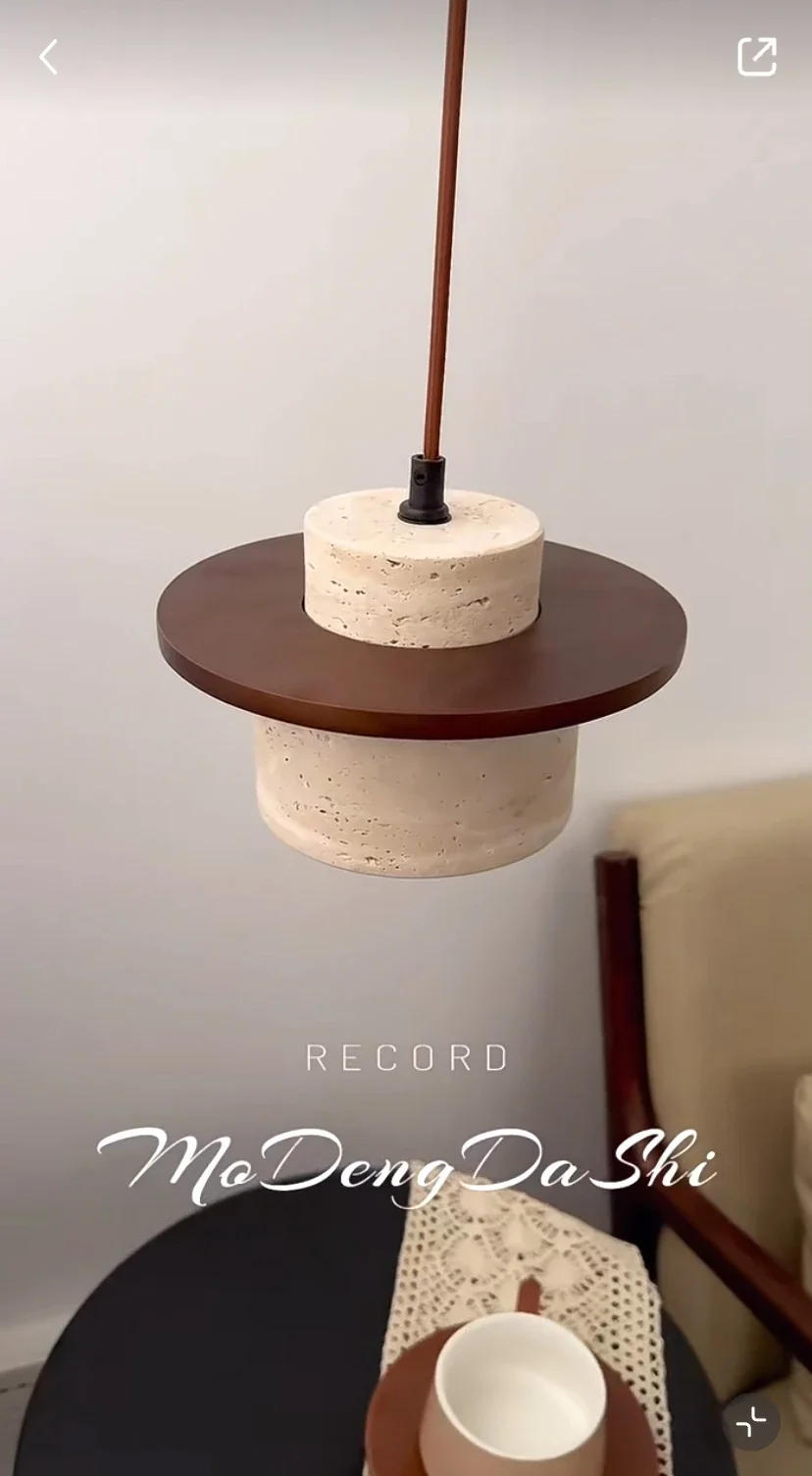 Description Picture 6 of itemWalnut Yellow Travertine Pendant Lights for Bedroom Bedside Hotel Bathroom Hanging Lamp Shop Restaurant Stone Ceiling Chandelier