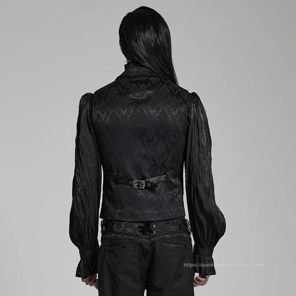 Description Picture 5 of itemPUNK RAVE Men's Gothic Gorgeous Lace Decoration Asymmetric Lapel Waistcoat Unique Pointed Outline Elements Party Long Sleeve Top