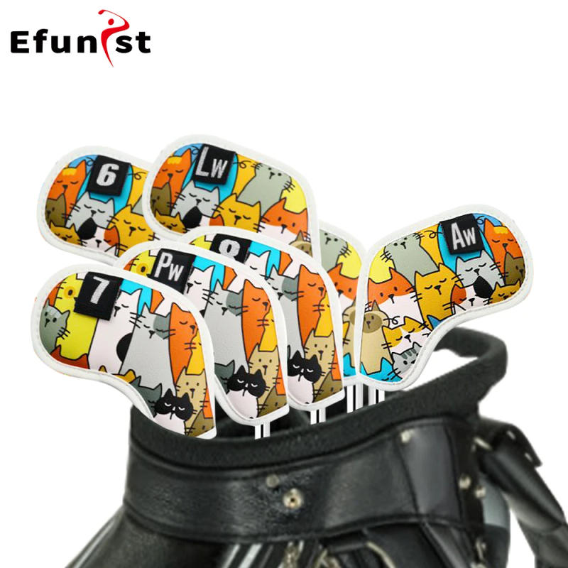Description Picture 2 of item10 Pcs/Set Golf Iron Covers For Iron Sand Wedge Clubs Graffiti Cat Pattern PU Leather Waterproof Golf Headcover Golf Supplies