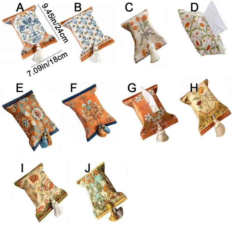 Description Picture 3 of itemRetro 18x24cm Short Plush Tissue Bag American Floral Tissue Box Holder Decorative Reusable Napkin Paper Box Bathroom