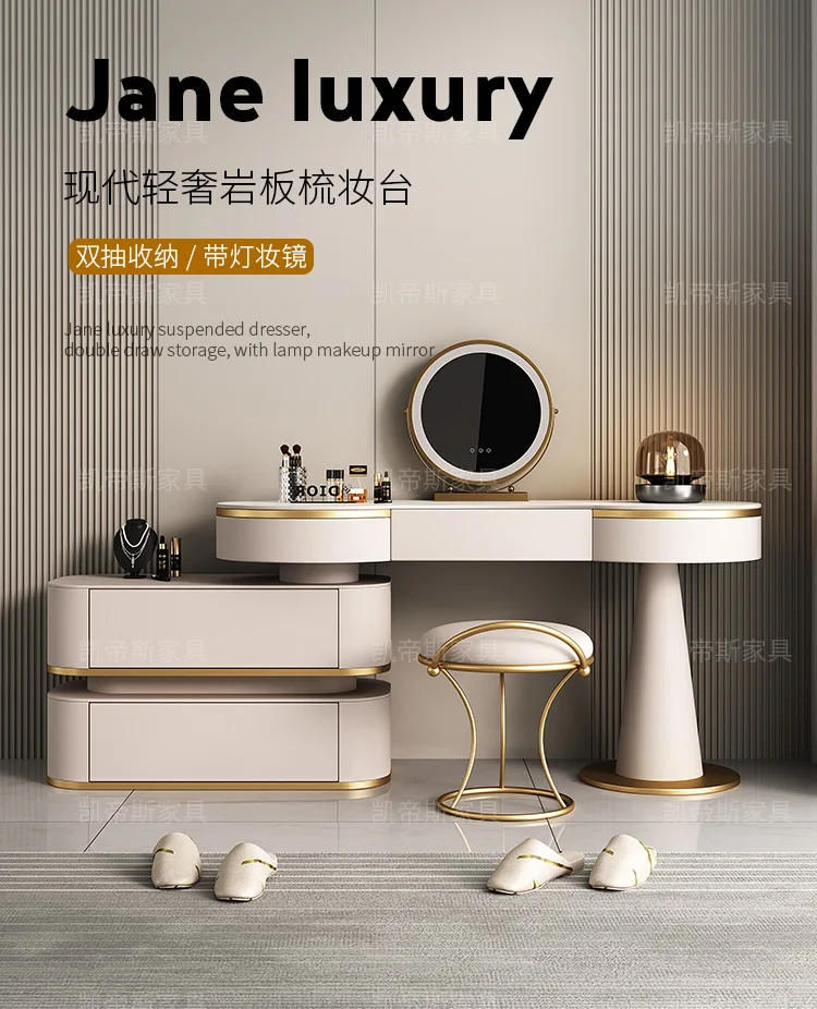 Description Picture 2 of itemAesthetic Storage Dresser Luxury Desing Led Light Mirror Kawaii Dressing Table White Aesthetic Comoda Pra Quarto Salon Furniture