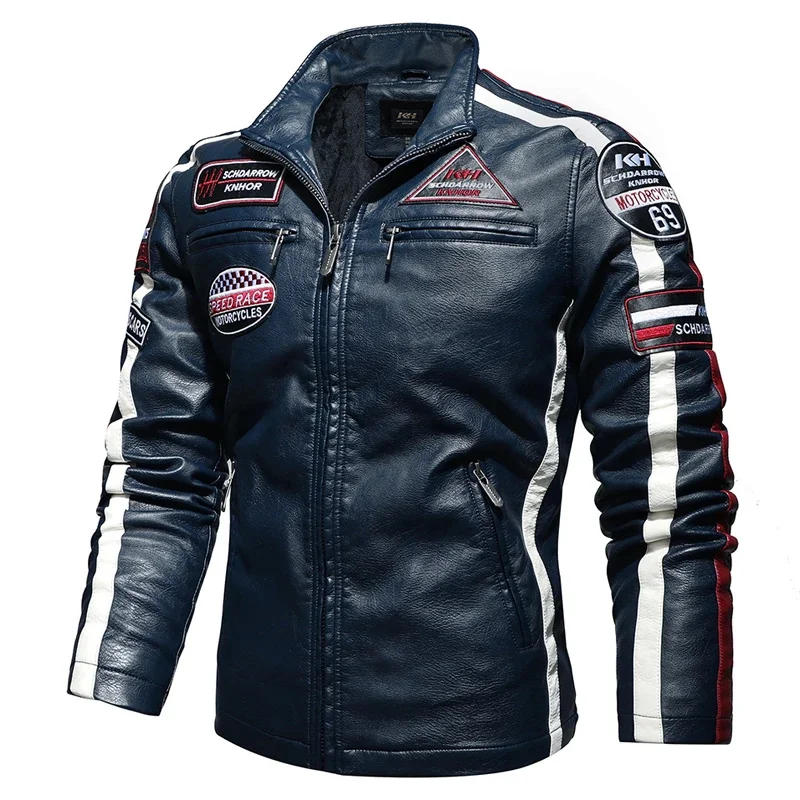 Description Picture 3 of itemMens Vintage Motorcycle Jacket Men Fashion 2024 New Biker Leather Male Embroidery Bomber Coat Winter Fleece Pu Overcoat