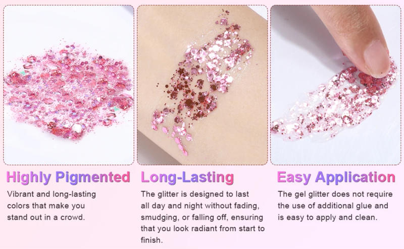 Description Picture 6 of item3 Bottles Glitter Makeup Face Hair Body Glitter Gel Lasting Sparkling Liquid Eye Shadow For Festival Party Glitter Bar Makeup