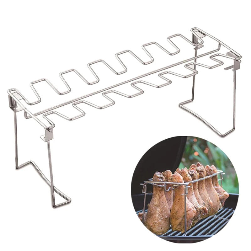 Description Picture 2 of itemBBQ Beef Chicken Wing Leg Grill Barbecue Cooking Rack Non-Stick Stainless Steel Barbecue Drumstick Oven Roaster Stand