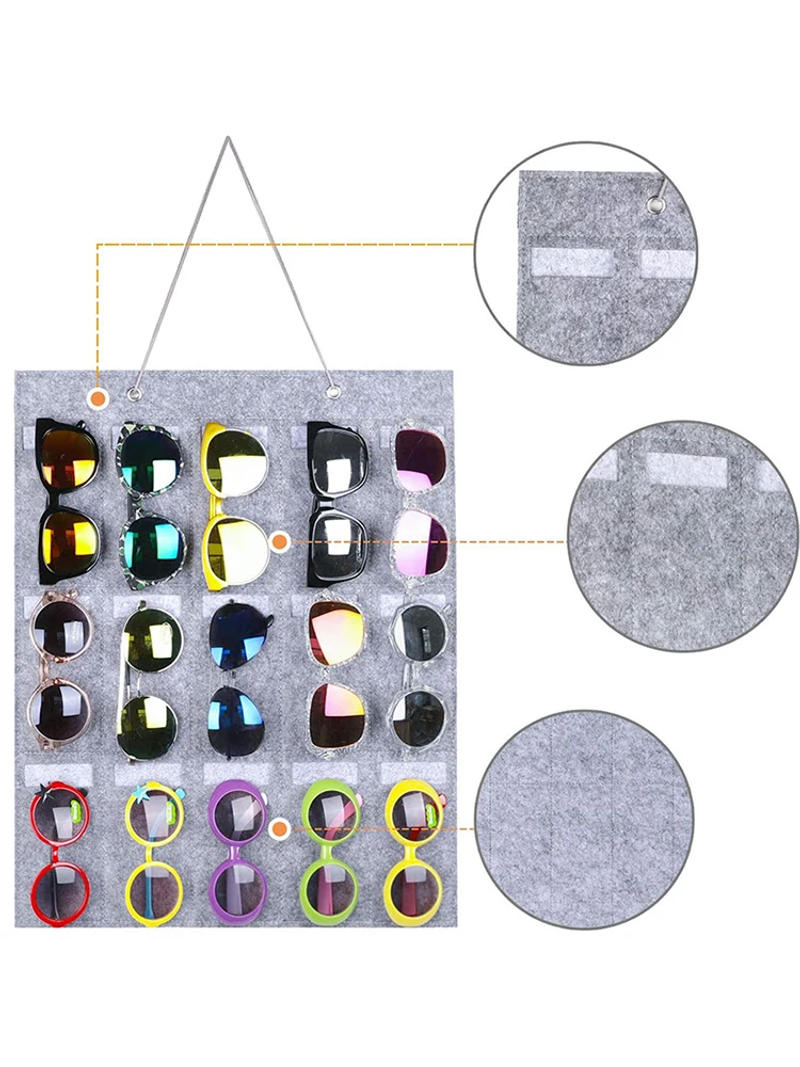 Description Picture 5 of item1PC Dressing room wall hanging bag Multifunctional sunglasses display box Sunglasses storage bag Glasses organizer bag foldable