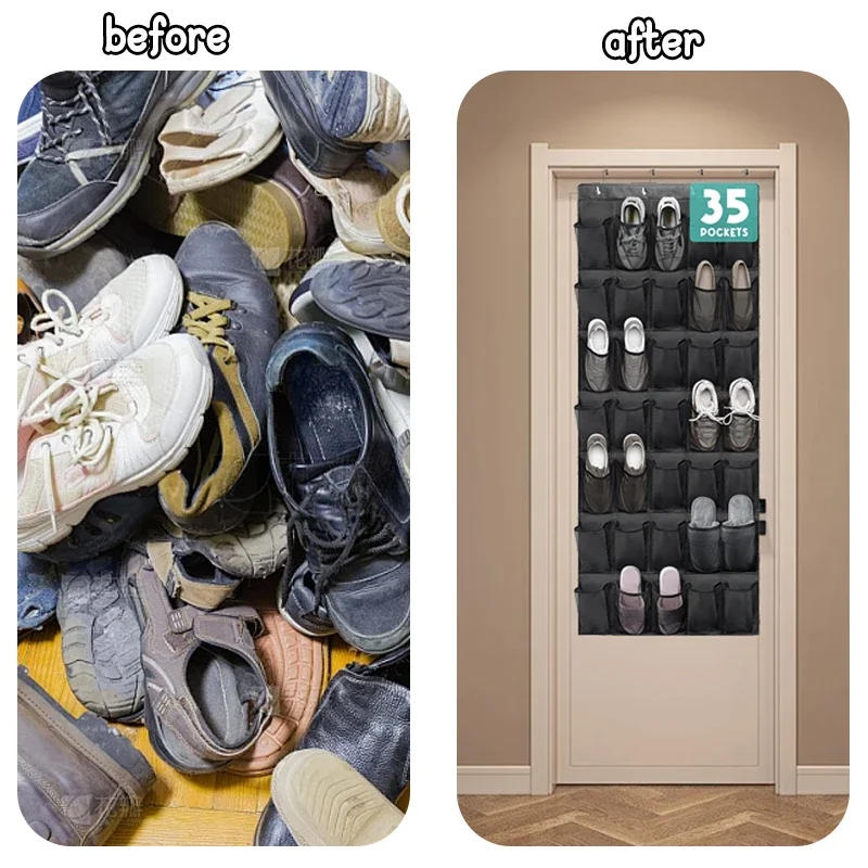 Description Picture 6 of itemHanging shoes rack 35 Pockets Over the Door Shoe Organizer Large Mesh Pockets With 4 Hooks Transparent Fabric home Storage Bag