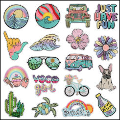 Outdoor Summer Series Embroidered Patches Sea Turtle Sunrise Sunset Iron On Patch DIY Jacket Backpack Shoe Stickers Cactus Badge