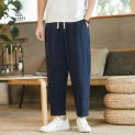 2024 Summer New Thin Chinese Style Linen Men's Pants Loose Casual Long Pants Straight Tube Cotton Linen Wide Leg Harlen Pants