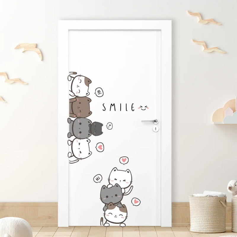 Description Picture 3 of item1Pc Cartoon Cute Cat Wall Sticker for Door Wall Decoration Children's Room Bedroom Wall Decals Kids Room Decor Living Room DIY