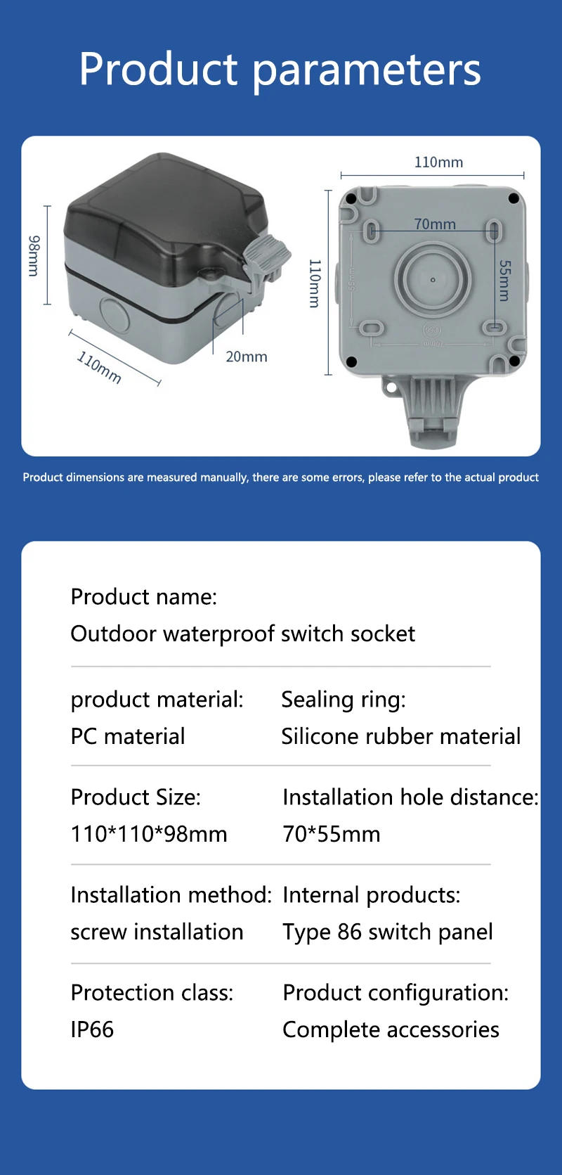 Description Picture 6 of itemIP66 Socket Waterproof Outdoor Socket Wall Power Socket 16A France Poland Czech Outlet Weatherproof Electrical Outlets Grounded