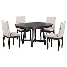 Description Picture 4 of item5-Piece Round Dining Table, Upholstered Chair Set, Round Dining Table with Shelf, Wood Dinings Table Set for Family Dinings Area
