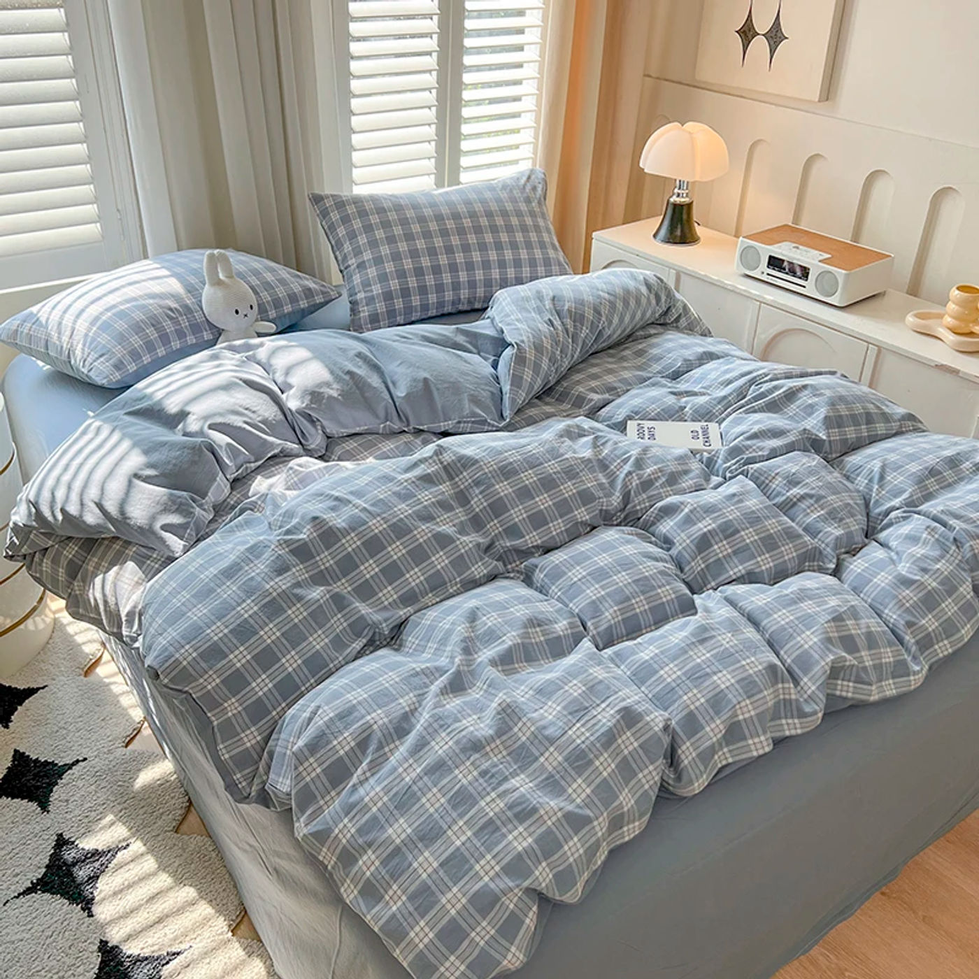 Description Picture 4 of item2024 New Lattice Duvet Cover Set with Sheet Pillowcases No Filling Warm Bed Linen Twin Full Queen Size Grid Home Bedding Set