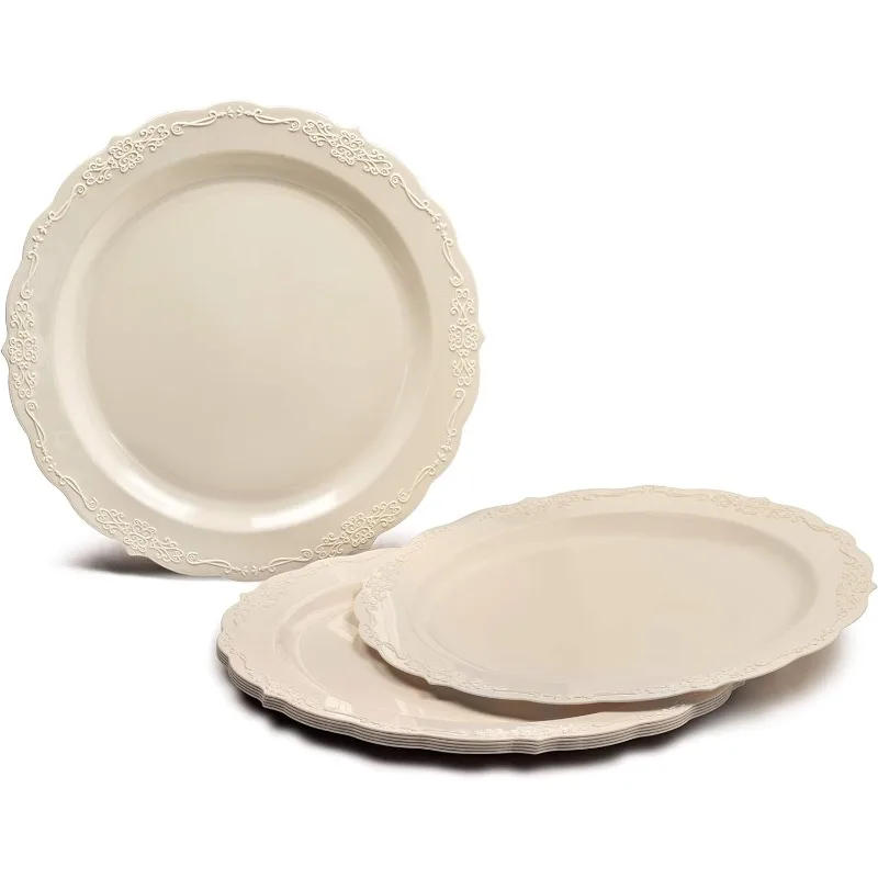 Description Picture 3 of itemVintage Wedding Plastic Plates & cutlery -Disposable Dinnerware, Silverware w/double fork