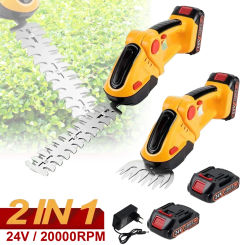 2 IN1 Electric Hedge Trimmer Cordless Rechargeable Handheld Portable High Power Lawn Mower Weeding Pruning Shear Shrub Mower 24V