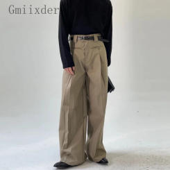 Khaki High-waist Drape Straight Casual Pants Men Spring Autumn Loose Floor-length Trousers Suit Trousers Wide-leg Couple Pants