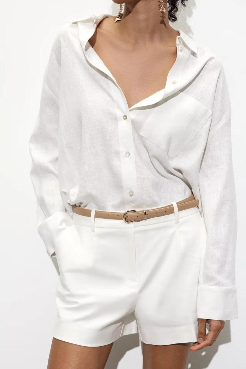 Description Picture 3 of itemEuropean and American style 2025 new style with belt high waist straight casual shorts