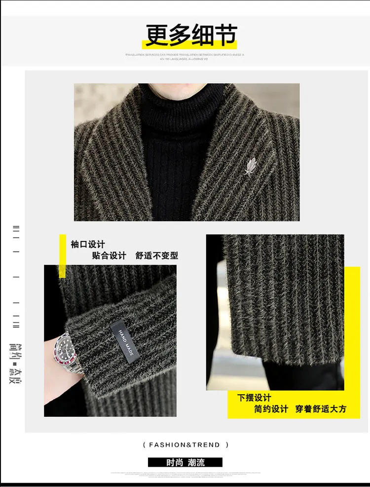 Description Picture 5 of item2023 Autumn and Winter New Slim-fit Coat Fashion Youth Imitation Mink Fur Business Leisure Wool Medium Long Coat Trench Coat