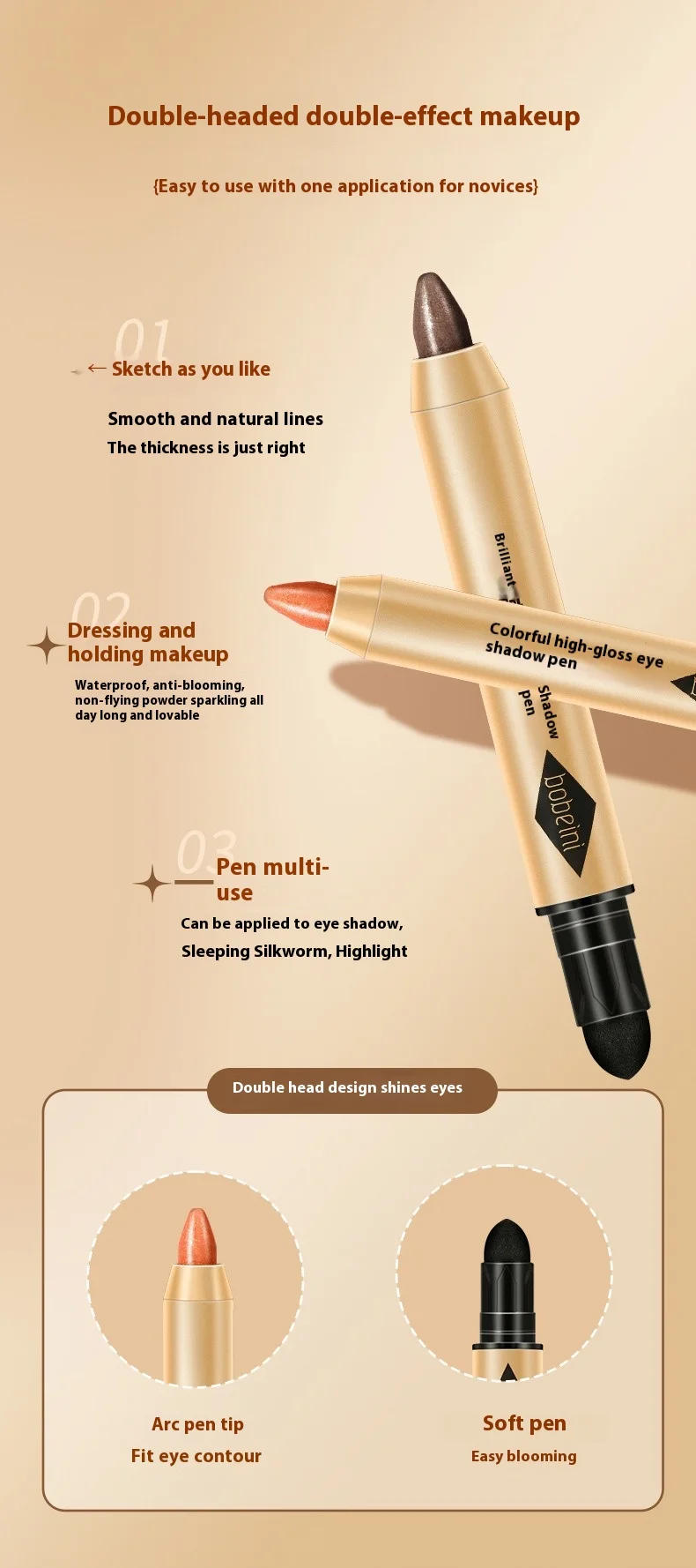 Description Picture 6 of item2 in 1 Pearly Eyeshadow Stick Pencil Waterproof Glitter Matte Eyeshadow Makeup High Pigmented Eyelid Under Crease Eye Makeup Pen