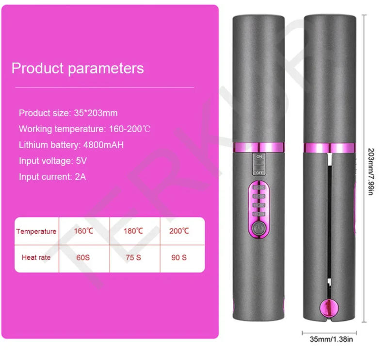 Description Picture 5 of itemWirelessly Mini Flat Iron Hair Straightener Curler USB Recharge Ceramic Coating Plate Small Portable Cordless Hair Styling Tools