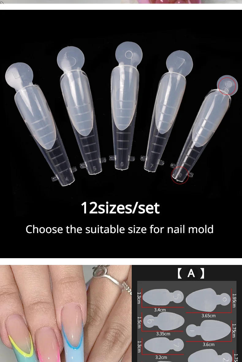 Description Picture 6 of item12pcs Dual Nail Forms False Tips For Gel Extension Quick Building French Nails Mold Soft Silicone Pads Manicure Tools