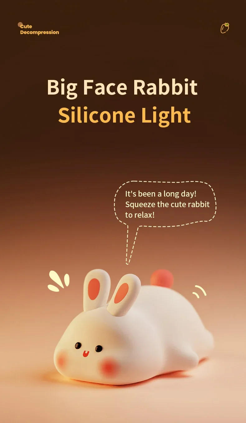 Description Picture 2 of itemCute Rabbit Silicone Night Lights USB Rechargeable Timing Touch Sensor Lamp Bedside Sleeping Night Lamp For Room Decor Kids Gift