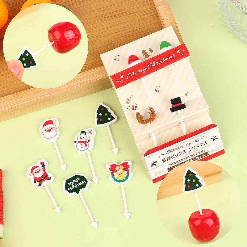 Description Picture 3 of item4/6 Pcs Christmas Fruit Fork Creative Lunch Bento Accessories Festive Party Decoration Cute Fruit Fork Cupcake Insert Toothpicks