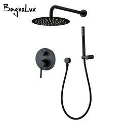 Brass Black Bathroom Shower Set 8" Rianfall Shower Head Shower Faucet Wall Mounted Shower Arm Diverter Mixer Handheld Set