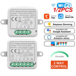 1/2PCS Tuya 10a Timer Breaker Smart Home Led Dimmer Switch With Alexa Home Dimmer Switch Module Remote Control