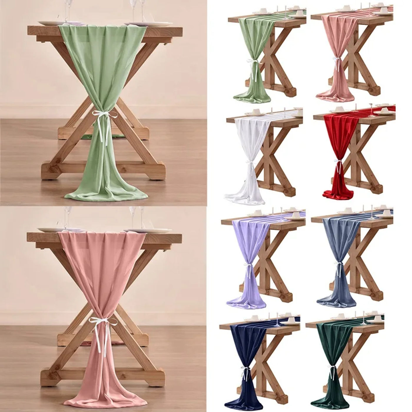 Description Picture 6 of item200x60cm Chiffon Table Runner Sheer Fabric Silk Sheer Fabric Wedding Arch Overlay Draping Decor Birthday Party Table Decoration