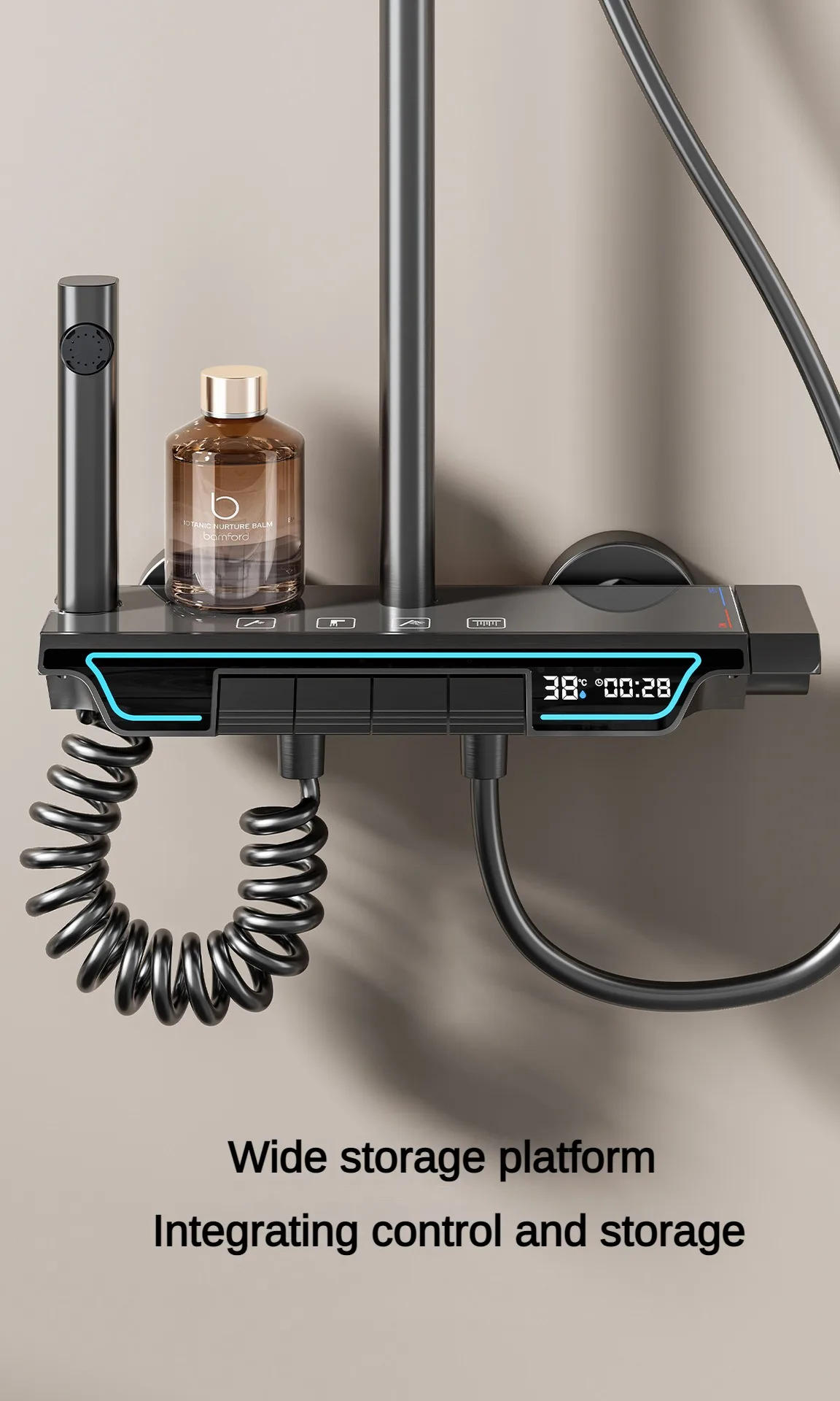 Description Picture 4 of itemLED Smart Digital Display Shower System Bathroom Wall-mounted Four Function Piano Key Rainfall Pressurized Shower Faucet Set